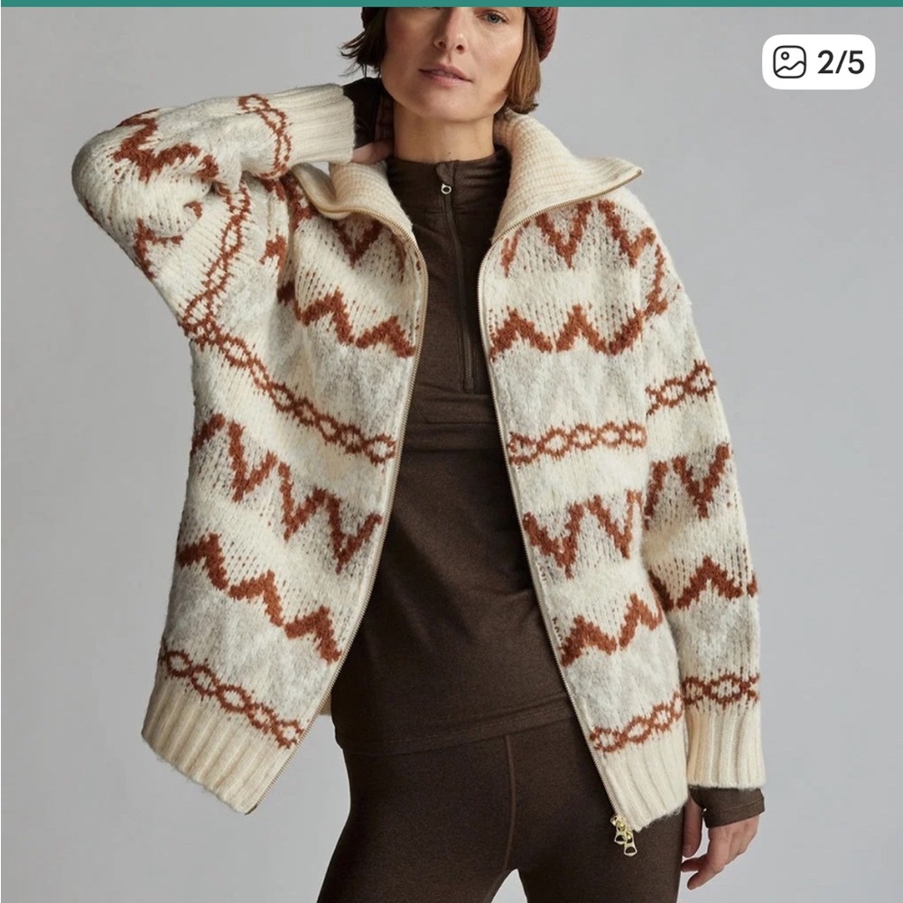 Varley Cream and Brown Patterned Jacket